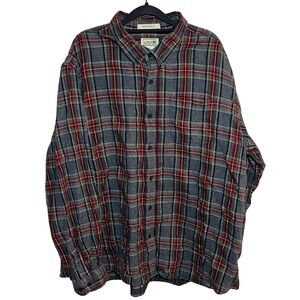 Vintage LL Bean Mens Scotch Plaid Flannel Shirt 2XL Red Gray‎ Outdoorsy Rugged